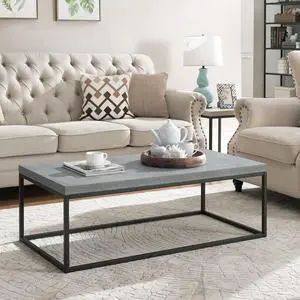 CENSI 47-Inch Grey Marble Accent Coffee Table/Center Table for Living Room, Rectangle Modern Industrial Style,Wood and Metal, Max.Loading 220 lbs. (Faux Concrete)