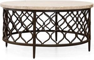 BOWERY HILL White Stone Top with Bronze Metal Base Coffee Table