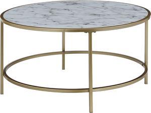 Convenience Concepts Gold Coast Faux Marble Round Coffee Table, White Faux Marble / Gold Frame