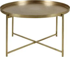 East at Main Handcrafted Gold Coffee Table with Etched Tray Top, Antique Brass Finish, Iron Legs - 30" X 17" Durable and Stylish Living Room Furniture