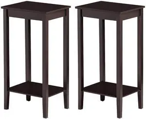 Yaheetech Side Table Set of 2, Wooden End Tables with Storage Shelf and Solid Wood Legs, 29in High Telephone Table Narrow Sofa Side Tables for Living Room/Small Spaces/Hallway/Study, Dark Coffee