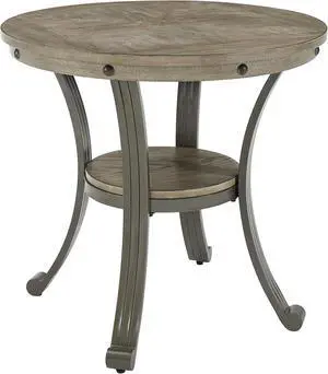 Powell Pewter Metal and Rustic Wood Side Table Franklin Dining
