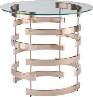 SEI Furniture Belmar Contemporary Round Glass Top End Table, Champagne