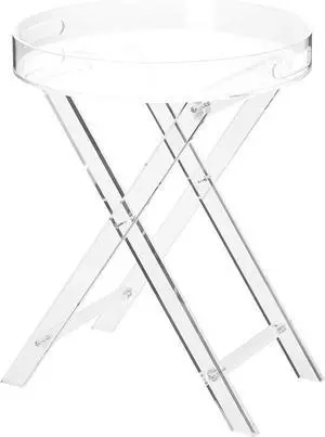 Clear Acrylic Small Folding Table,Round Tray Drink Table,for Office, Nightstand for Living Room and Bedroom,16x16 inch20 inch high