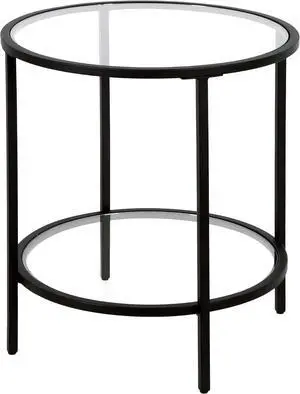 Henn&Hart 20" Wide Round Side Table with Glass Shelf in Blackened Bronze, Table for Living Room, Bedroom