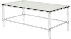 Christopher Knight Home Bayla Modern Tempered Glass Rectangular Coffee Table with Acrylic and Iron Accents, Clear, 26 in x 48 in x 18 in