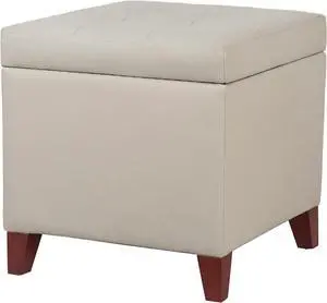 Adeco 18" PU Storage Ottoman, Upholstered Square Faux Leather Foot Rest - Flip Top Footstool with Sturdy Wood Legs, Small Cube Coffee Table Extra Seat for Living Room, Bedroom, Elephant Grey