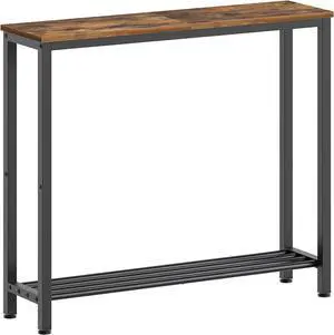Narrow Console Table, 2-Tier Small Sofa Table, 29.5" Thin Entryway Table, Behind Couch Table with Shelves, Industrial Hallway Table, for Living Room, Foyer, Rustic Brown and Black CT03BR