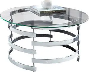 Steve Silver Company Tayside Contemporary Design, Plated Base, Tempered Glass Top, Modern Artistry Cocktail Table, 35" W x 35" D x 18" H, Clear/Chrome