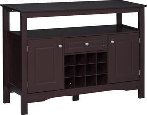 HOMCOM Coffee Bar Cabinet, Modern Sideboard Buffet Cabinet, Wine Cabinet with Drawer and 12-Bottle Wine Rack for Living Room, Espresso