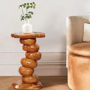 Natural Cedar Stump End Table Plant Stand 13.8" x 13.8" x 23.6"H Solid Wood Outdoor Rustic Live Edge Coffee Side Table Living Room Bedroom Garden Irregular Shape