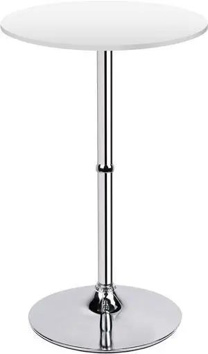 Leopard MDF Round Top Not Adjustable (41 INCHES Height) Bar Table, Pub Table with Silver Leg and Base (White)