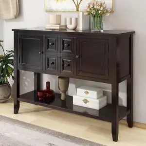 Merax Console Sofa Table Sideboard with Storage Drawers Cabinets and Bottom Shelf for Living Room, Kitchen, Entryway/Hallway, Espresso