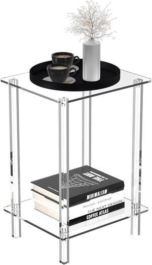 Eglaf Acrylic Small Side Table with Square Leg - 13.4'' L x 11.5'' W x 19.6'' H - Small Nightstand Bedside Table 2-Tier Clear End Table for Living Room, Bedroom