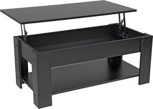 Elevon Lift Top Coffee Table with Hidden Compartment and Storage Shelf, 19"D x 37.5"W x 22"H, Black