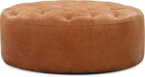 POLY & BARK Ascot Ottoman in Full-Grain Pure-Aniline Italian Tanned Leather in Cognac Tan