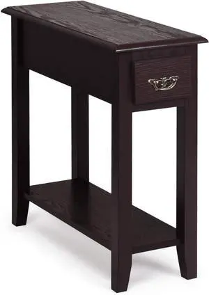 Tangkula Narrow End Table, Slim Side Table with Drawer and Open Shelf, Small End Tables for Small Spaces, Narrow Nightstand Bedside Table for Living Room Bedroom, 9.8 x 23.6 x 23.6 Inches (1, Coffee)
