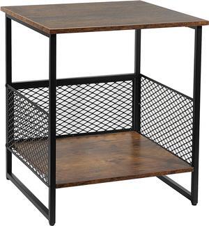 Square Side Table, 2 Tier End Table, Couch Side Table with Storage, Great for Printer Stand, Mini Fridge Stand, Aquarium Stand, Coffee Stand, Ideal for Living Room, Bedroom, Office (Brown)