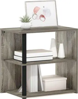 Furinno Romain 2-Tier End Table, French Oak/Black