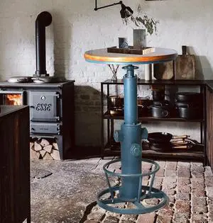 LOKKHAN Industrial Bar Table 38.6"-48.4" Height Adjustable Swivel Round Wood Tabletop 23.7" Dia, Kitchen Dining Office Coffee Bistro Pub Table (Aged Blue)