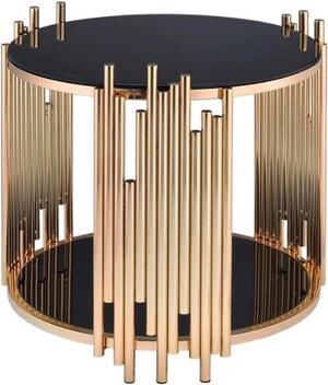 Acme Tanquin Modern Round Glass Top Coffee Table in Black and Gold