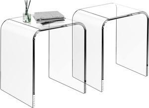 WAHFAY Acrylic End Table Set of 2, Clear Lucite Coffee Table,Contemporary Square Nightstand and Side Table for Living Room, Bathroom, Bedroom and Office