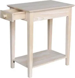 IC International Concepts, Narrow End Table, Solid Real Wood, Sturdy Parawood, Living/ Bedroom/ Entryway, Dimensions 22"W x 14"D x 25"H, 50lbs Capacity, Paint/Stain Ready, Unfinished
