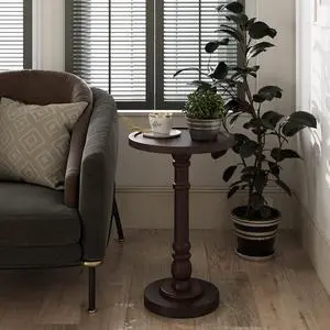 Pedestal Small Drinking Table, Traditional Tray Top End Table, Espresso