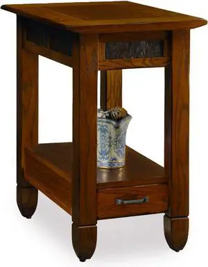 Sibley Solid Wood Side Table with Drawer and Slate Tile, Rustic Oak Brown, Perfect for Living Rooms, Bedrooms, and Entryways  Leick Home, 10906