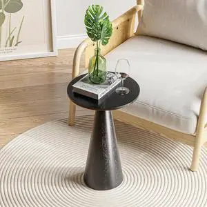Farmhouse Pedestal Small End Table Round Martini Table Wood Plant Stand Rustic Drink Table for Small Space Living Room, Bedroom, Black