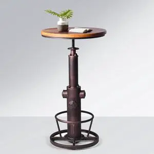Industrial Bar Table Swivel Round Wooden Top Height Adjustable 38.6-44.4inch Vintage Kitchen Dining Chair Coffee Table Hydrant Design Bistro Table
