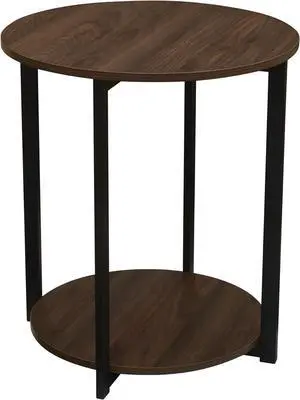 Household Essentials Walnut 2-Tier Round End Table with Storage Shelf