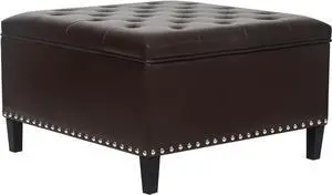Homebeez Faux Leather Storage Ottoman Bench, Square Coffee Table Footstool Footrest with Wood Legs for Living Room (Brown)