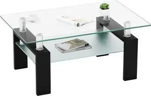 IANIYA Glass Coffee Table Metal Tube Glass Coffee Table for Livingroom (Modern, Transparent)