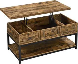 Topeakmart Rustic Lift Top Coffee Table w/Hidden Compartment & Open Shelf, Lifting Tabletop Coffee Accent Table for Living Room, Rustic Brown, 40inch L