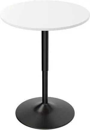 Magshion 23.5'' Round Adjustable Height Wood Bar Pub Table Adjustable Range 27.5"-36" Living Room Dining Room Bar Cocktail Table (White Black)