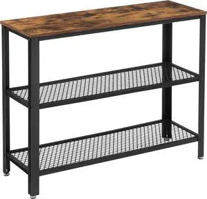 VASAGLE 40" Industrial Console Table, 3 Tier Entryway Table with Storage Shelf, Narrow Sofa Table for Living Room, Hallway, Entrance Hall, Corridor, Bedroom, Rustic Brown and Black ULNT81BX