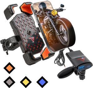 Terminal Velocity Sport-Cell Phone Holder with Dual USB Rapid Charger/Motorcycle Communication Bundle/Super Secure Speed Mount /12volt IP-67 USB-A and C Dual Charging Port. Rain Cover is Included.