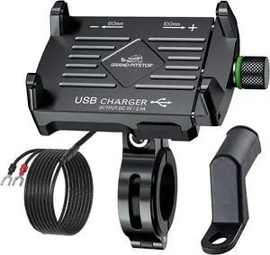 GRAND PITSTOP Bike Phone Mount Holder, Camera Friendly, Aluminum Motorcycle Phone Mount, Handlebar Mounted Cell Phone Holder for Bike, 360° Rotation, Universal Phone Mount for 4.5-7 Inch Phones Black