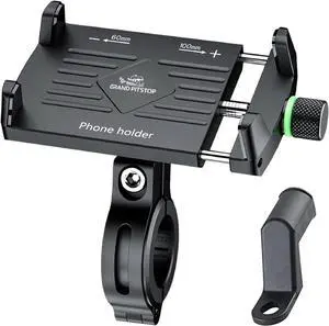 GRAND PITSTOP Bike Phone Mount Holder, Camera Friendly, Aluminum Motorcycle Phone Mount, Handlebar Mounted Cell Phone Holder for Bike, 360° Rotation, Universal Phone Mount for 4.5-7 Inch Phones Black