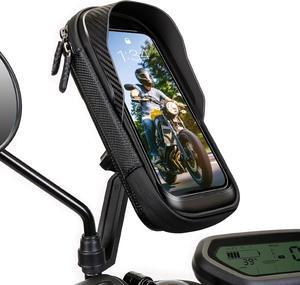 Waterproof Motorcycle Phone Mount 360° Rotation Motorcycle Rearview Mirror Phone Holder Anti-Shake Large Capacity Motorcycle Cell Phone Holder with Sun Visor and TPU Touch Screen
