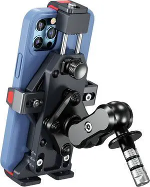 BRCOVAN Aluminum Alloy Motorcycle Fork Stem Phone Mount with Vibration Dampener & High-Speed Secure Lock, Anti-Theft Adjustable Motorcycle Cellphone Holder for 4.7''-7.2'' Smartphones