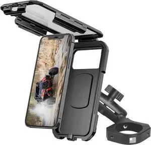 Hamdril UTV Phone Mount with Waterproof Protector, 360 Degree Adjustable UTV Holder, Compatible with 1.5-2inch Roll BarUTV SXS/Polaris RZR 900 1000 XP/Can-am for 4.0"-6.3" Cell Phone