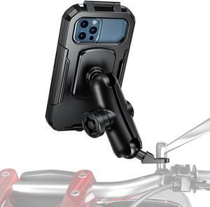 iMESTOU Waterproof Rearview Mirror Phone Mount, Motorcycle 1" Ball Phone Holder with Anti-Theft Double Socket Arm &Aluminum Ball Base 360° Rotation Fits for 3.5"-6.1" Cellphones (Size S)