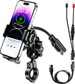 BRCOVAN Motorcycle Phone Mount Handlebar Holder with Qi 15W Wireless Charger & 36W PD/USB C Fast Charging Port, Anti-Theft, with Vibration Dampener, 1s Lock & Release, Camera Friendly, Adjustable Size BRCOVAN Motorcycle Phone Mount Handlebar Holder with Qi 15W Wireless Charger & 36W PD/USB C Fast Charging Port, Anti-Theft, with Vibration Dampener, 1s Lock & Release, Camera Friendly, Adjustable Size