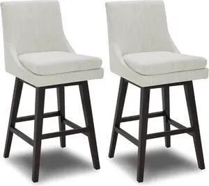 CHITA Bar Height Swivel Barstool with Back Set of 2, FSC Certified Upholstered Bar Stool, 30.7" H Seat Height, Fabric in Ivory