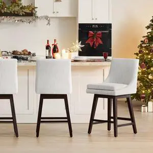 CHITA Bar Stools Set of 2, Counter Height Swivel Barstools, FSC Certified Morden Upholstered Fabric Counter Chairs with Back Support, 26.8" H Seat Height, Fabric in Ivory