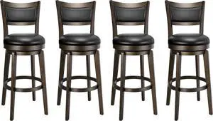 PrimeZone Swivel Bar Stools Set of 4, 30 Inch Bar Height Barstools, Black Faux Leather Bar Stool with High Backrest & Solid Wood Legs & Wrap-Around Footrest, Counter Stools for Kitchen Island, Pub