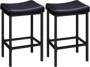 HOOBRO Bar Stools, Set of 2 Bar Chairs, Counter Height Stools, Saddle Stools with Curved Surface, Kitchen Stools, 24.8 Inches, 2.4" Thick Upholstery, for Kitchen, Dining Room, Cafe Black BB10BY01