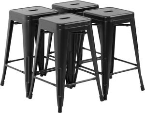 FDW Metal Bar Stools Set of 4 Counter Height Barstool 24 Inches Industrial Bar Chairs Patio Stool Stackable Backless Stool Indoor Outdoor Metal Kitchen Stools Bar Chairs